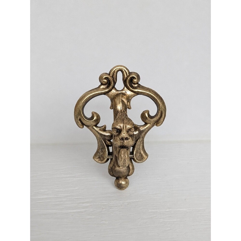 Antique Victorian Cast Brass Lion Gargoyle Wall Hook Coat Hat Gothic Mythical